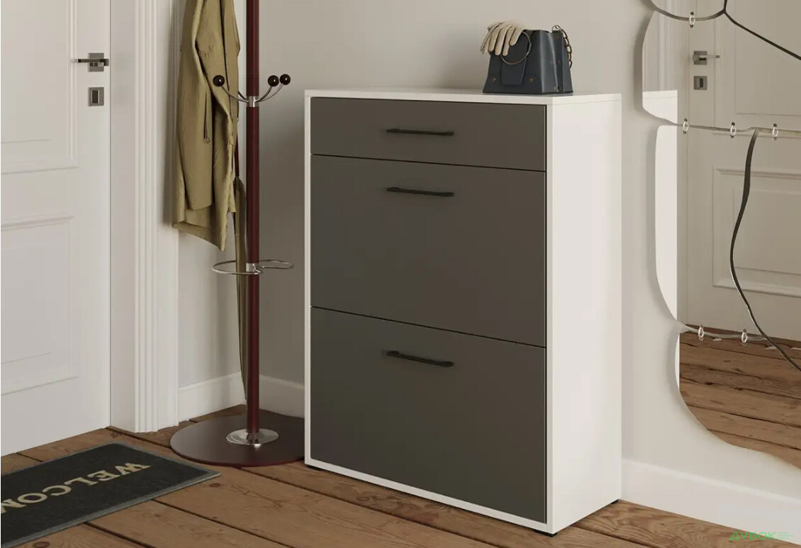 Тумба для взуття Moreli Т207 70 см з шухлядою білий / антрацит - Зображення 2 Зображення 2 - Тумба для взуття Moreli Т207 70 см з шухлядою білий / антрацит