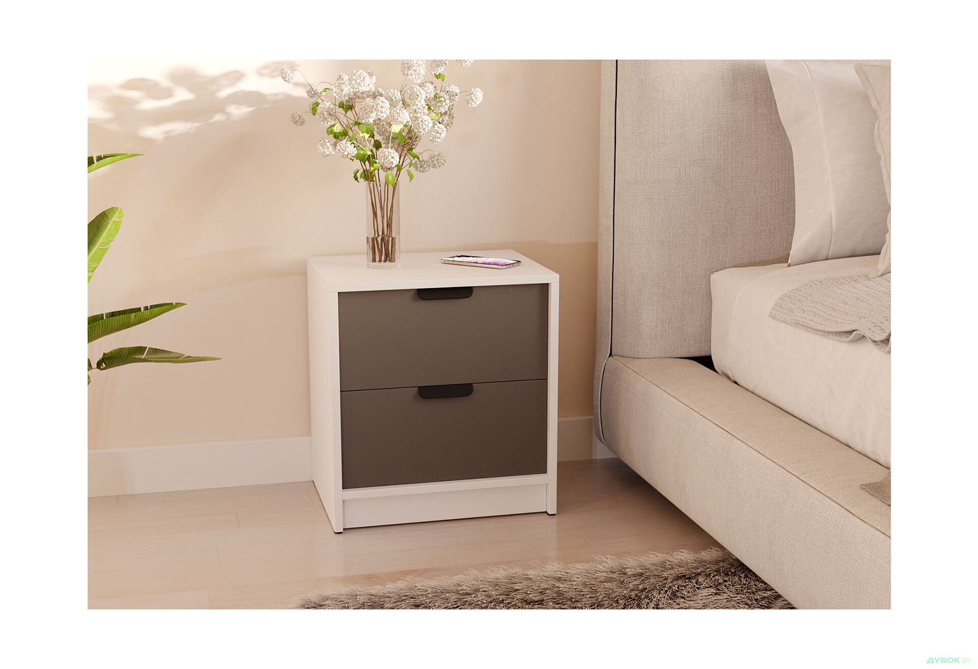 Тумба приліжкова Moreli Т203 з шухлядами 45 см білий / антрацит - Зображення 2 Зображення 2 - Тумба приліжкова Moreli Т203 з шухлядами 45 см білий / антрацит