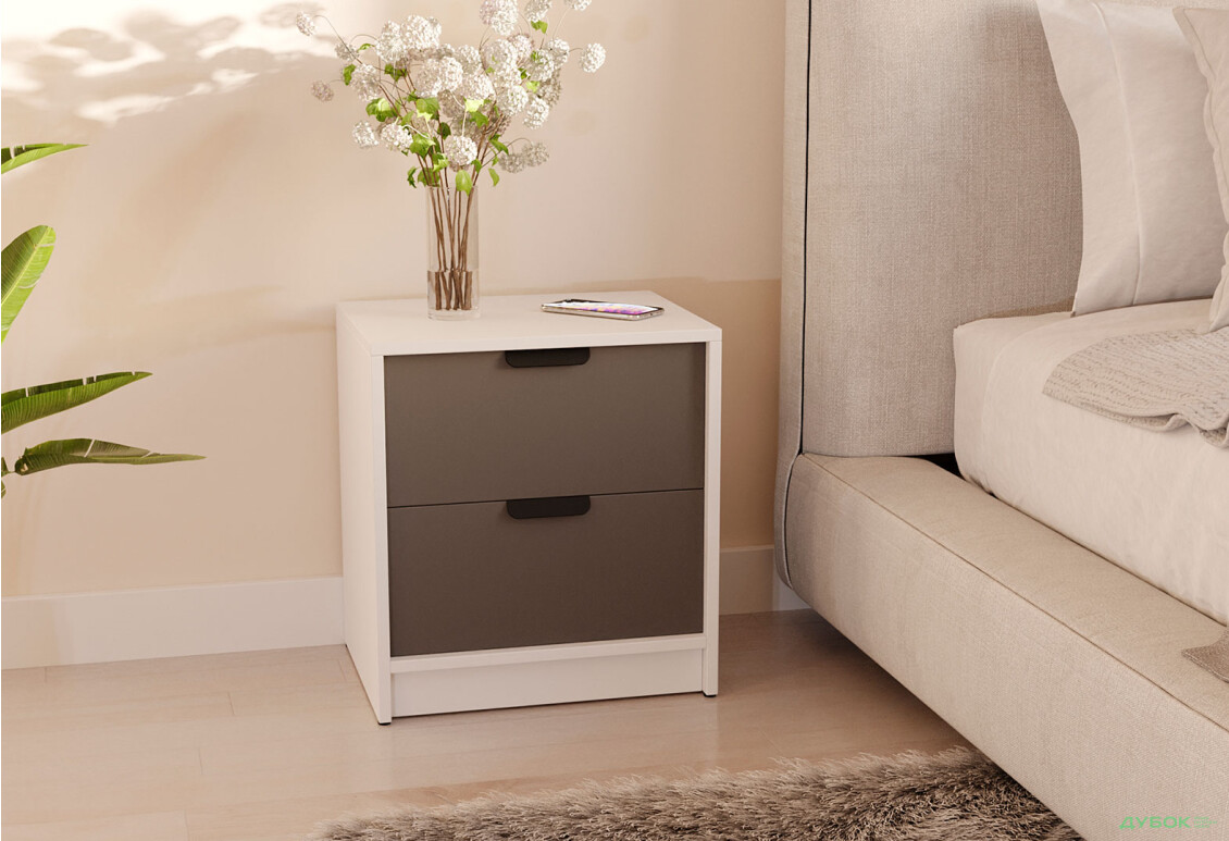 Тумба приліжкова Moreli Т203 з шухлядами 45 см білий / антрацит - Зображення 2 Зображення 2 - Тумба приліжкова Moreli Т203 з шухлядами 45 см білий / антрацит
