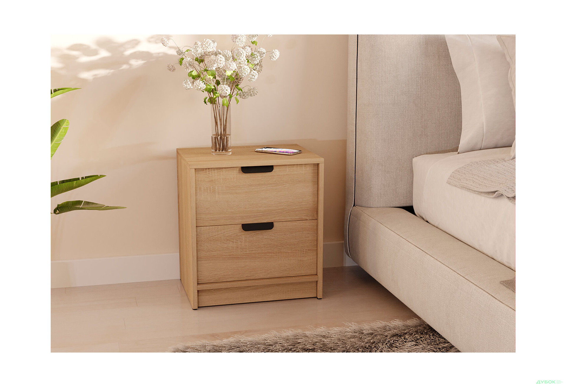 Тумба приліжкова Moreli Т203 з шухлядами 45 см дуб сонома - Зображення 2 Зображення 2 - Тумба приліжкова Moreli Т203 з шухлядами 45 см дуб сонома