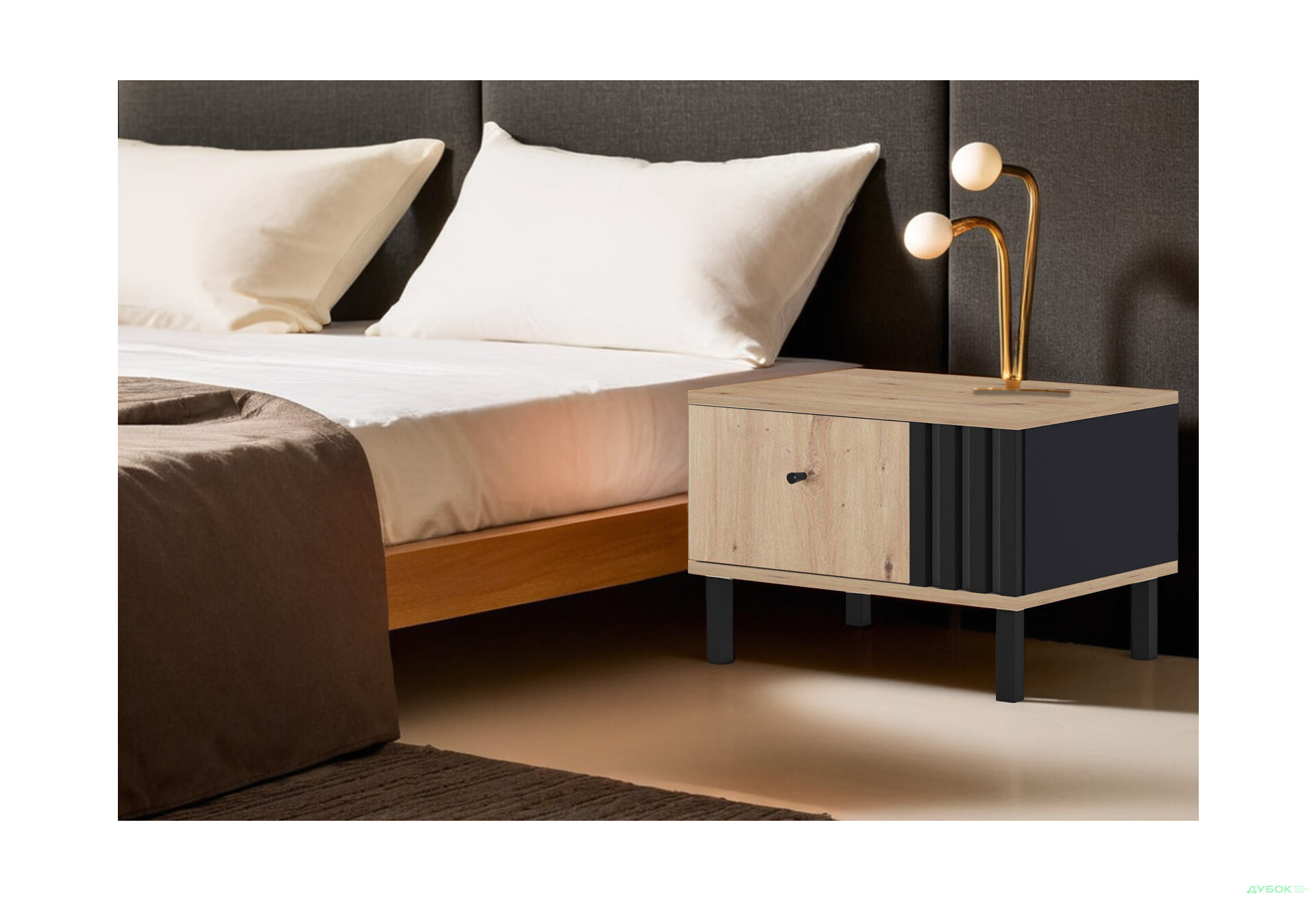 Изображение 2 - Тумба прикроватная Svit Mebliv Тэо с ящиком 50 см, декор справа, дуб артизан / антрацит