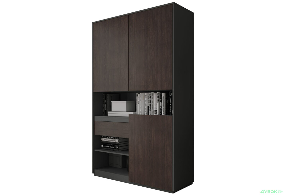 Пенал Moreli RS-1 з полицями, дверцятами та шухлядою 124 см антрацит венге магія