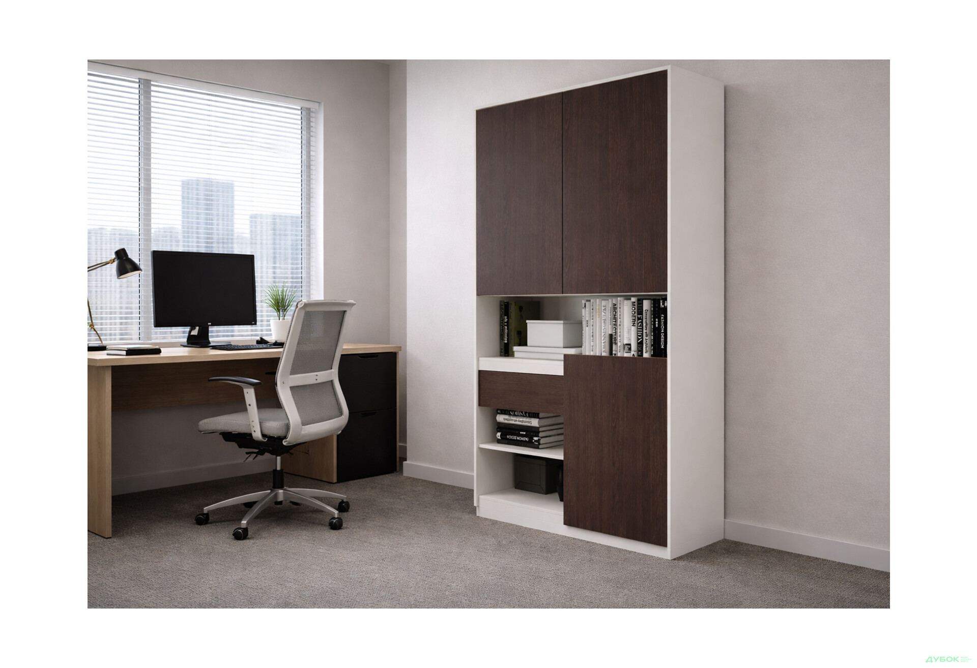 Зображення 2 - Пенал Moreli RS-1 з полицями, дверцятами та шухлядою 124 см білий венге магія