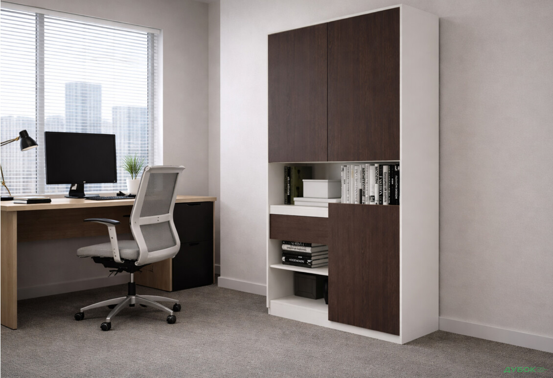 Зображення 2 - Пенал Moreli RS-1 з полицями, дверцятами та шухлядою 124 см білий венге магія