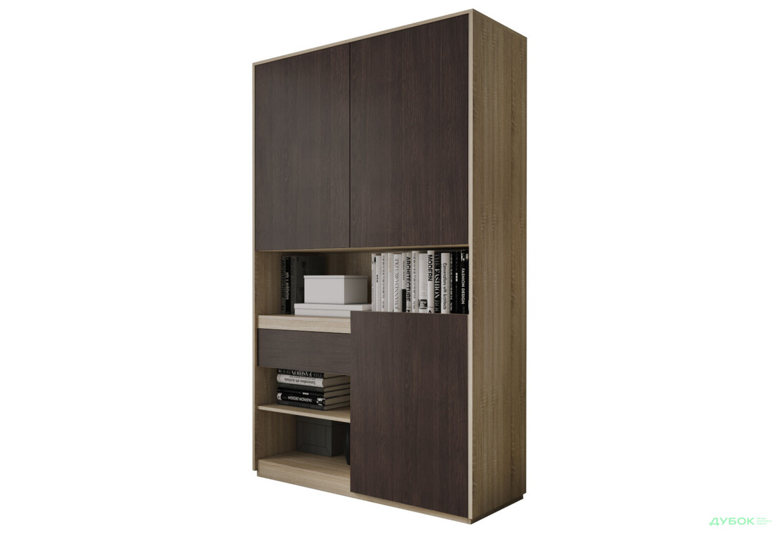 Пенал Moreli RS-1 з полицями, дверцятами та шухлядою 124 см дуб сонома венге магія