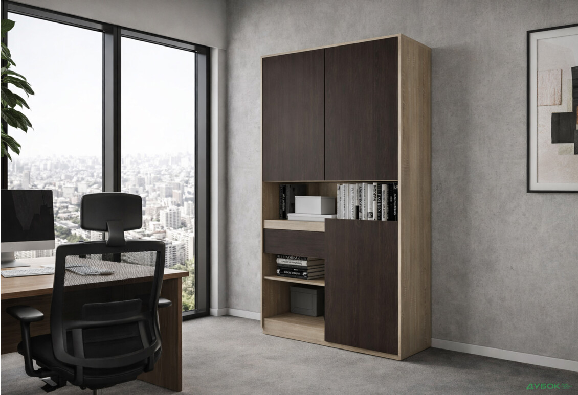 Зображення 2 - Пенал Moreli RS-1 з полицями, дверцятами та шухлядою 124 см дуб сонома венге магія