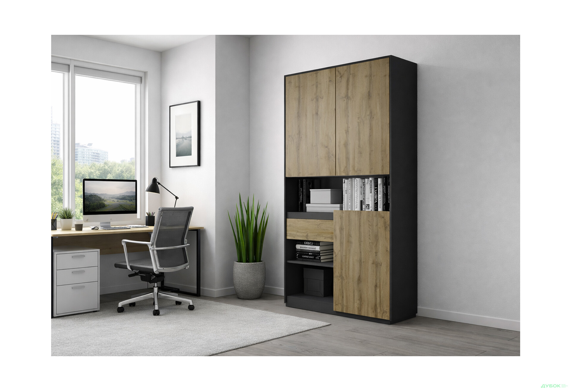 Изображение 2 - Пенал Moreli RS-1 с полками, дверцами и ящиком 124 см антрацит дуб аппалачи