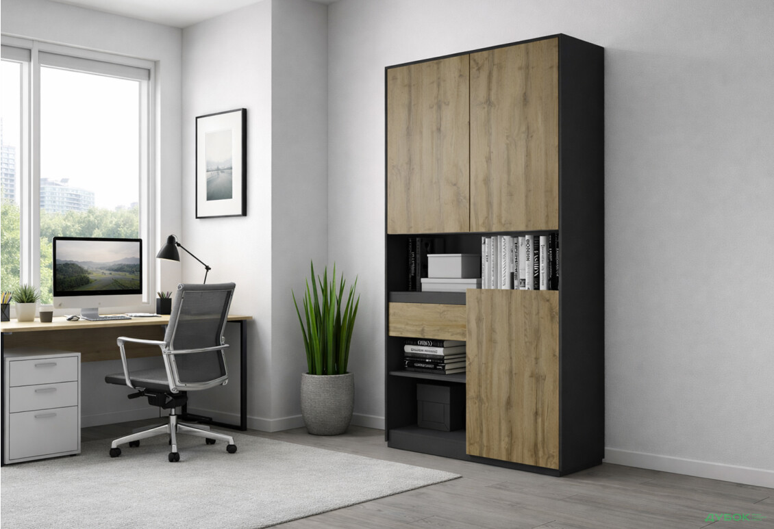 Изображение 2 - Пенал Moreli RS-1 с полками, дверцами и ящиком 124 см антрацит дуб аппалачи