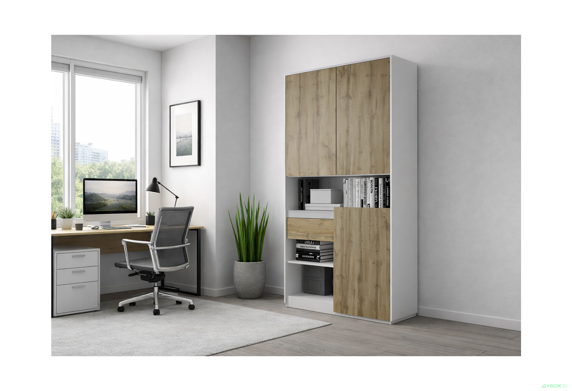 Изображение 2 - Пенал Moreli RS-1 с полками, дверцами и ящиком 124 см белый дуб аппалачи