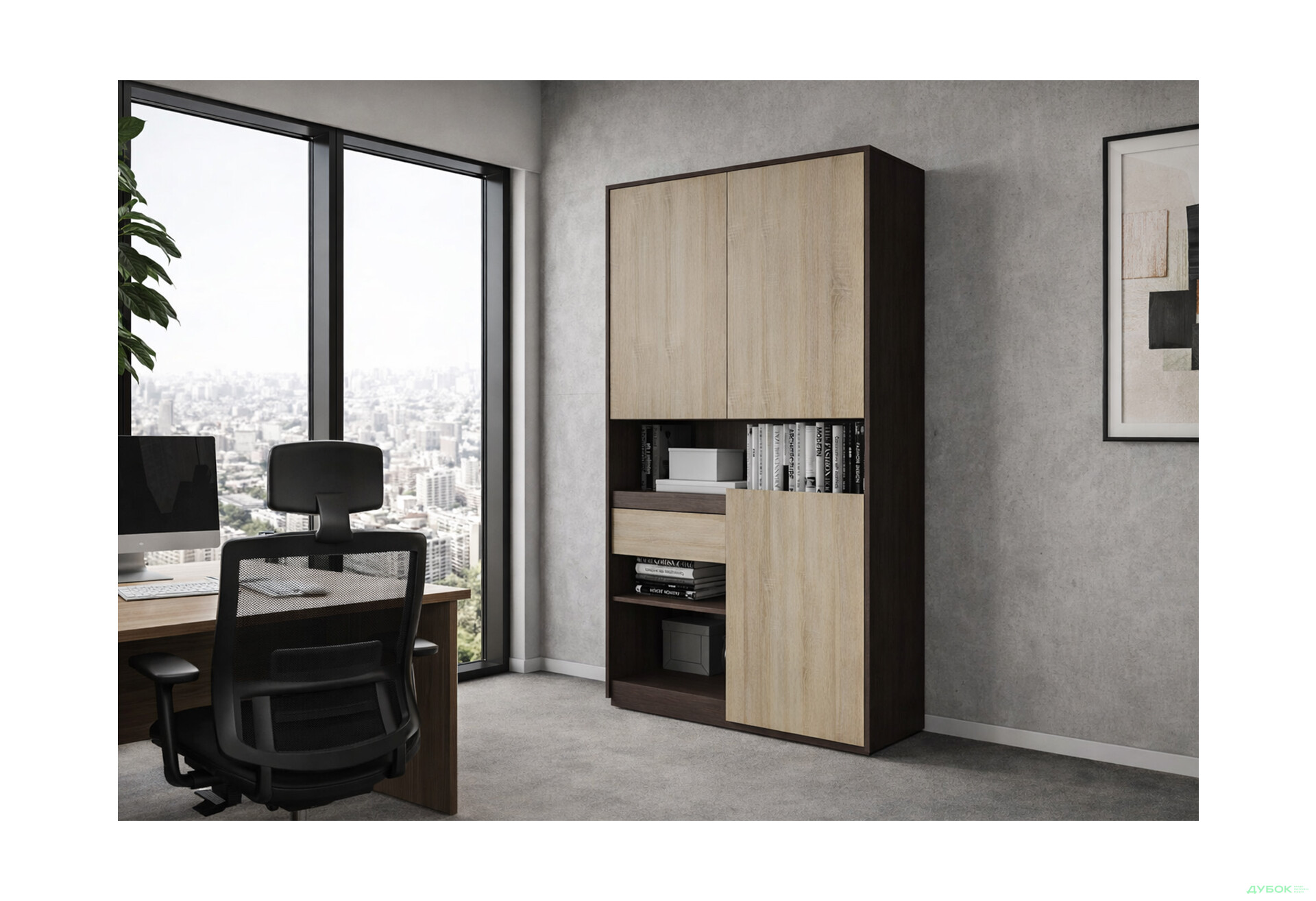 Изображение 2 - Пенал Moreli RS-1 с полками, дверцами и ящиком 124 см венге магия дуб сонома