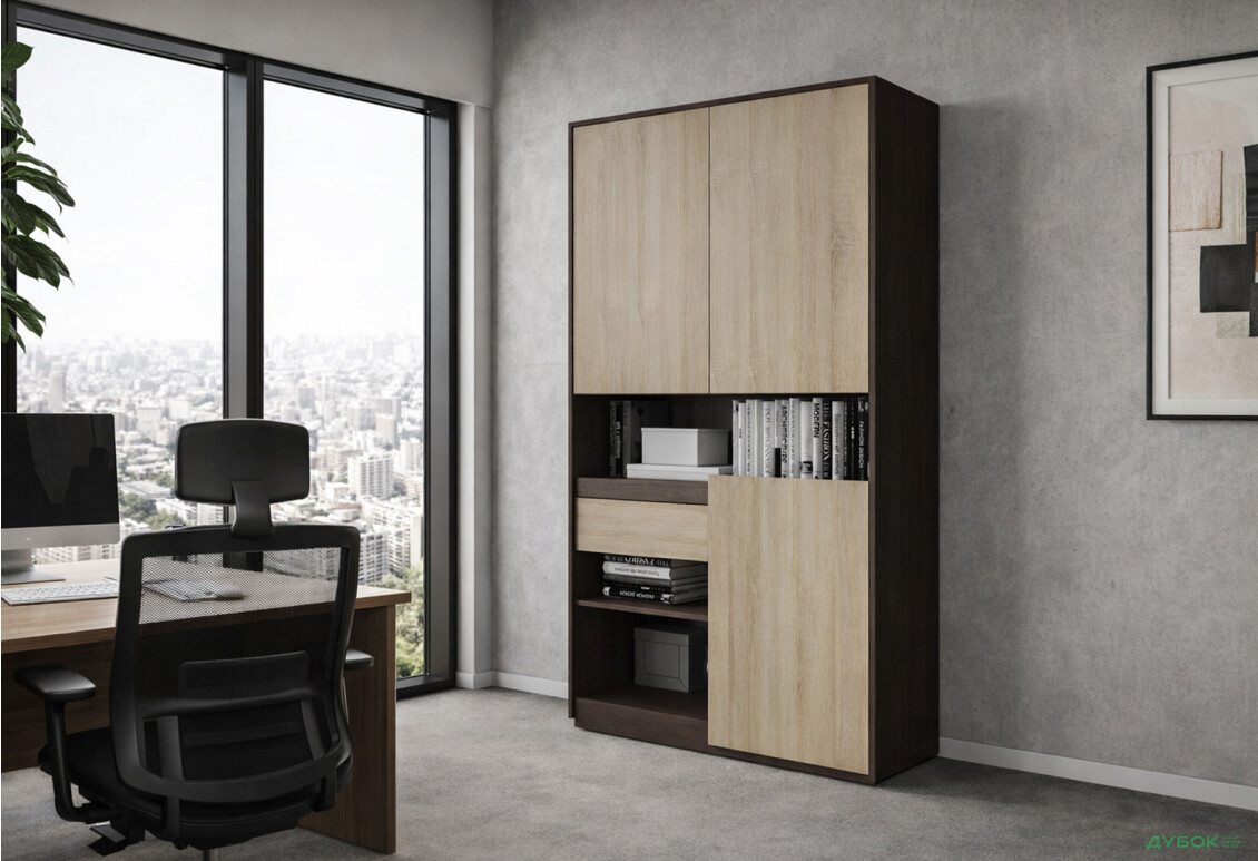 Изображение 2 - Пенал Moreli RS-1 с полками, дверцами и ящиком 124 см венге магия дуб сонома