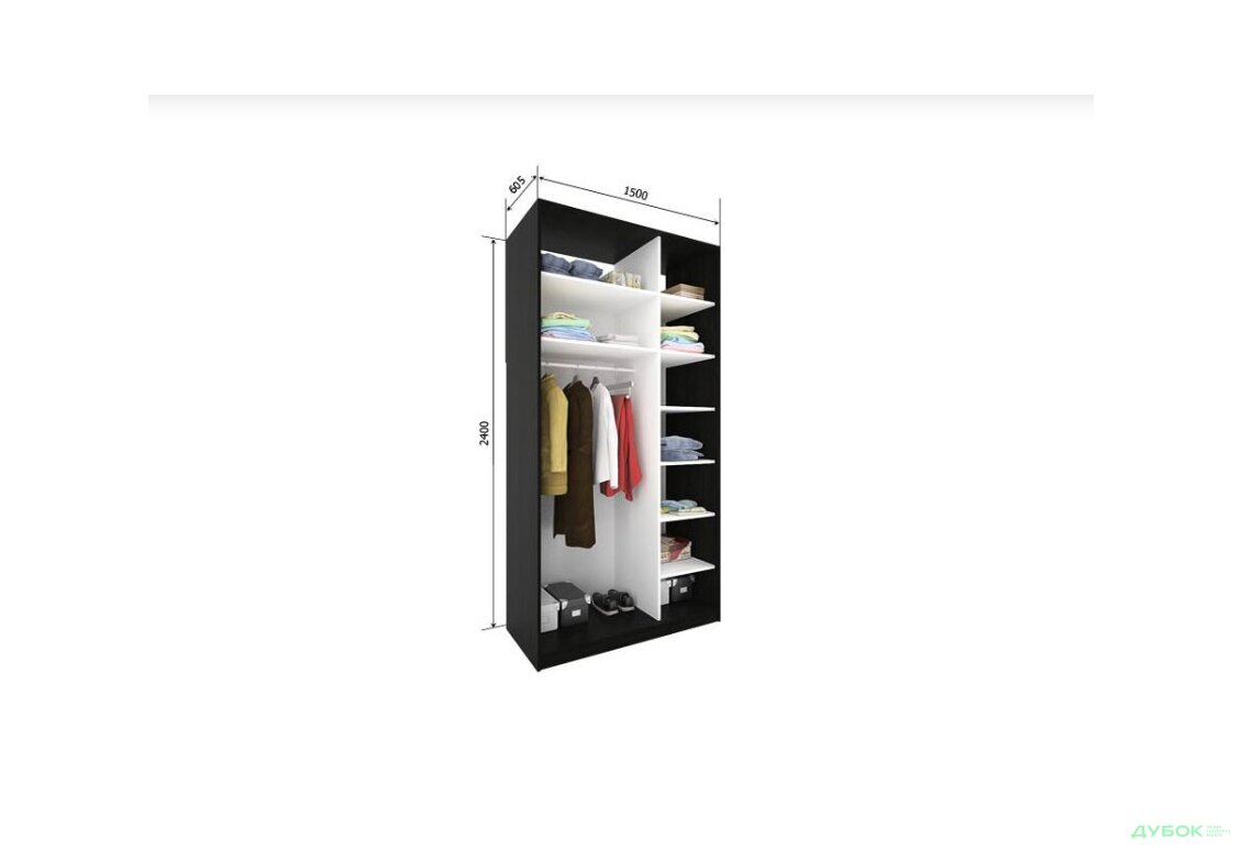 Шафа-купе Альто 2Д 150х60х240 фасад Ф-740 Дзеркало Lines 2шт, рельси LOFT BL 1500 Уцінка